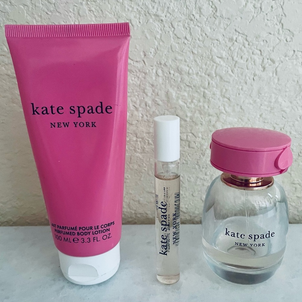 Kate Spade New York 3.3oz lotion, 1.3oz perfume, 0.25oz perfume